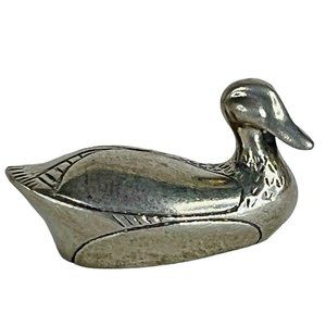 Kirk Pewter Duck Figurine #751 Miniature 1 3/4” x 1” Swimming Fowl Bird Vintage